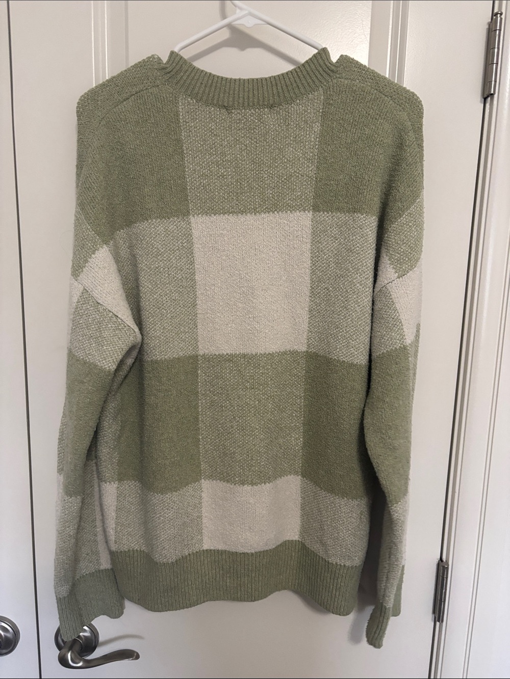 Christian Siriano Olive Green and Cream Block-Stripe Crewneck Sweater - Picture 4 of 5